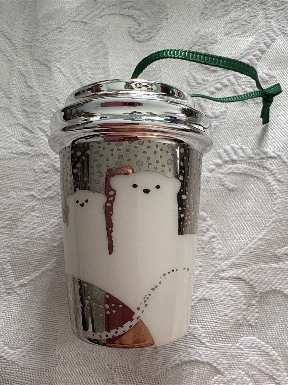 Starbucks 2016 silver polar bear ornament